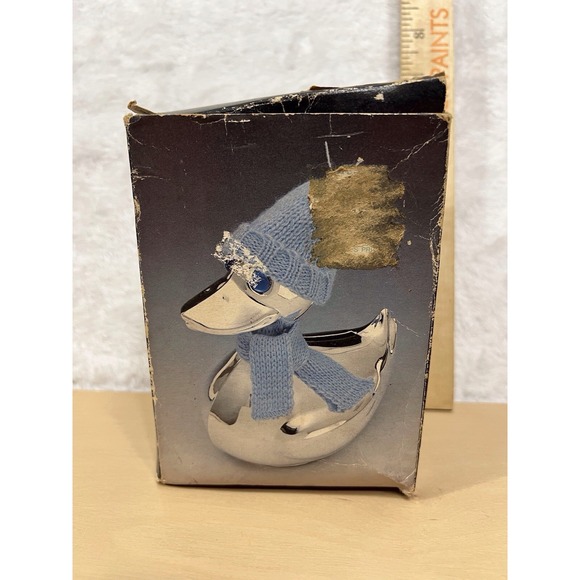 Vintage Silverplated Ducky Coin Bank Wind-Up w/ Key + Scarves Box - Picture 6 of 9